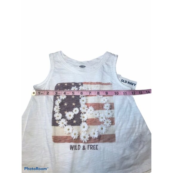 Old Navy Girl's Size 3T Tank Top Sleeveless Wild And Free Flag Graphic White New - Picture 7 of 10